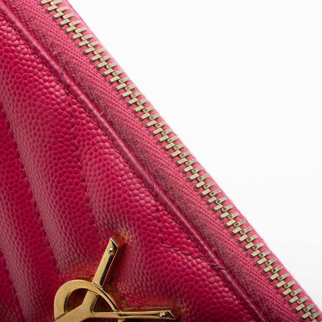 Saint Laurent Matelasse Grain de Poudre Monogram Zip Around Wallet (SHF-hYPXEX)