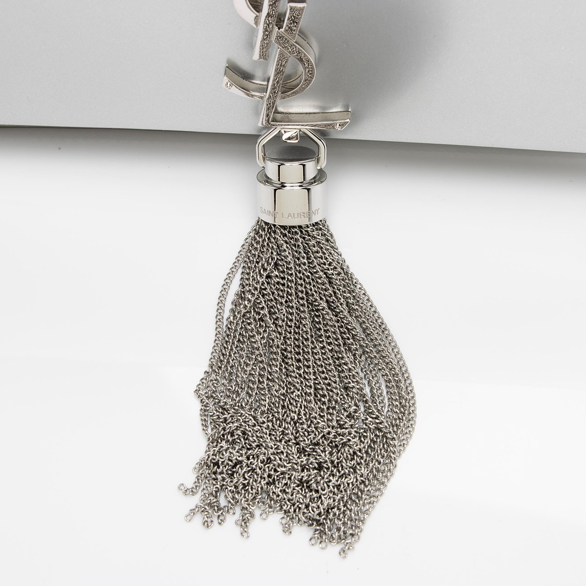 Saint Laurent Metallic Leather Monogram Kate Tassel Chain Wallet (SHF-L70MqM)