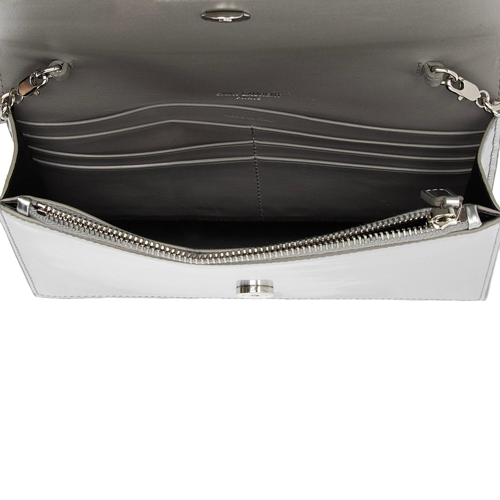 Saint Laurent Metallic Leather Monogram Kate Tassel Chain Wallet (SHF-L70MqM)