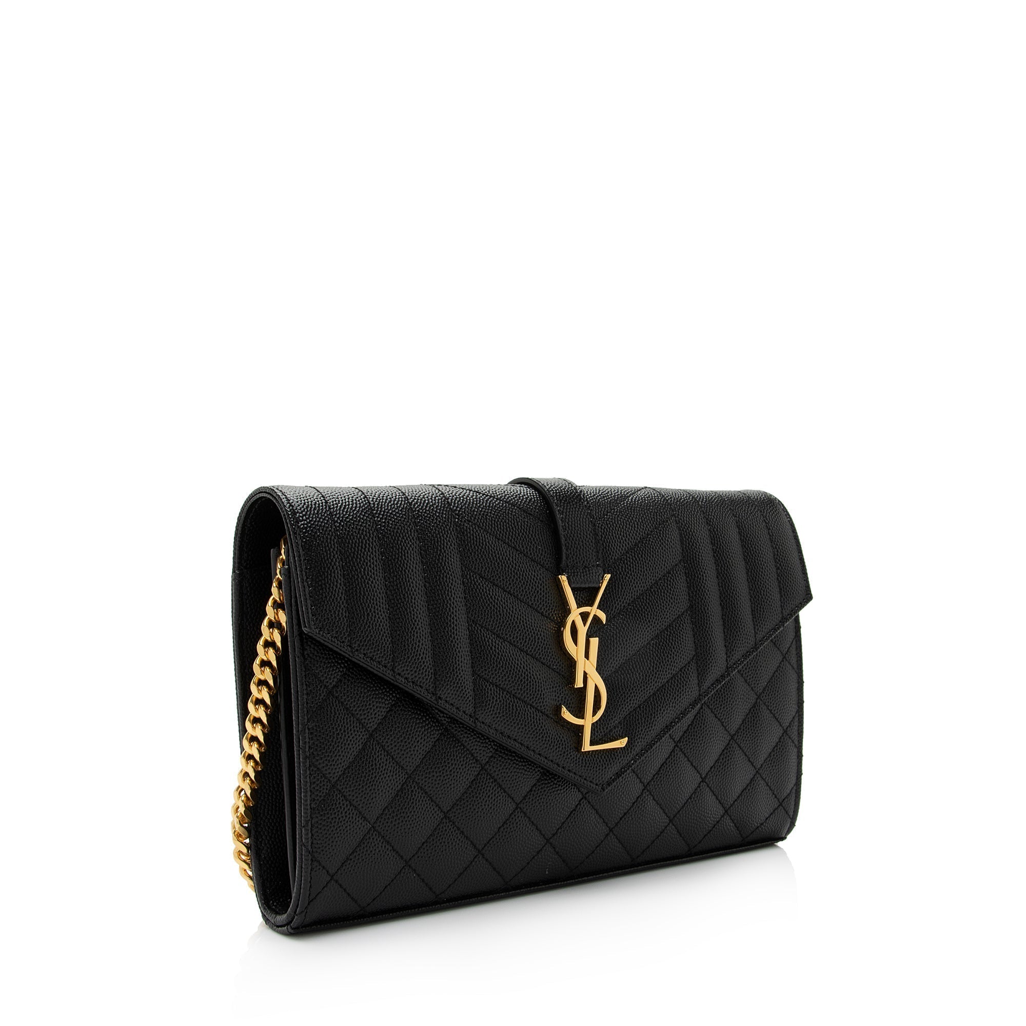 Saint Laurent Mixed Matelasse Leather Classic Monogram Chain Wallet (SHF-kzGt7L)