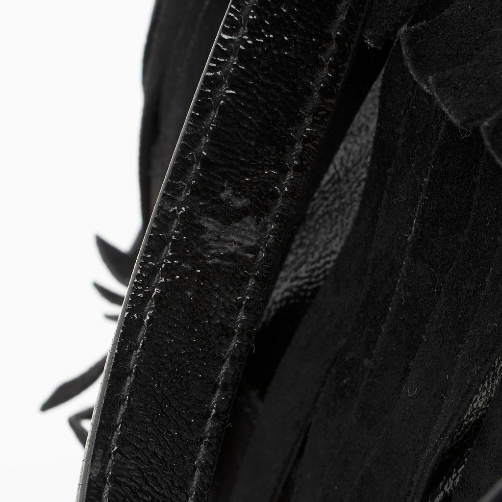 Saint Laurent Patent Leather Suede Fringe Tote (SHF-22368)