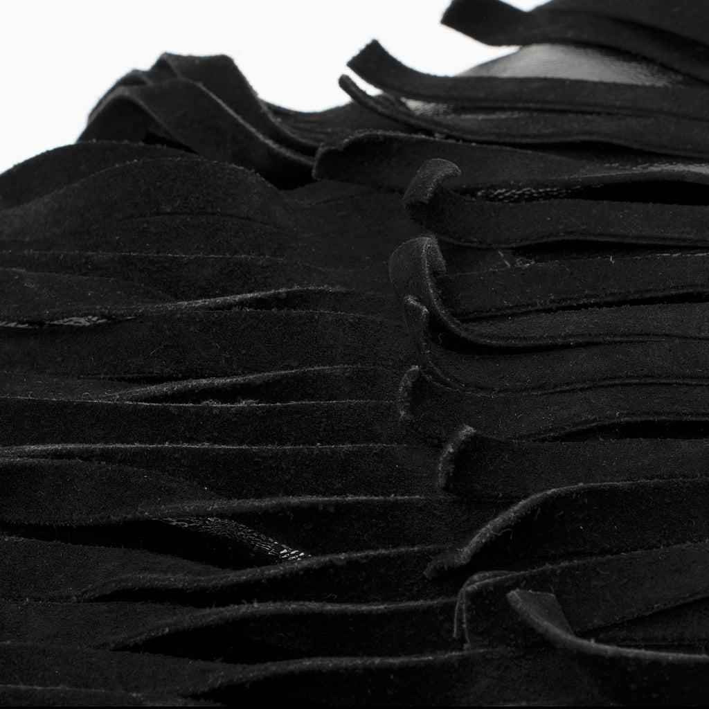 Saint Laurent Patent Leather Suede Fringe Tote (SHF-22368)