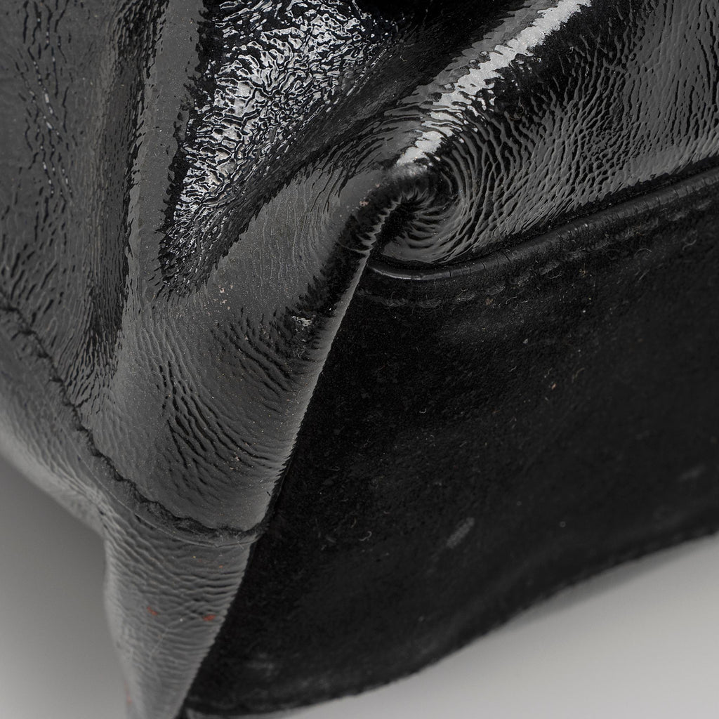 Saint Laurent Patent Leather Suede Fringe Tote (SHF-22368)