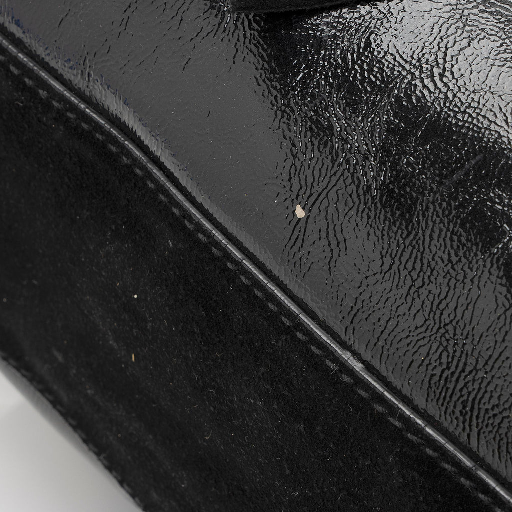 Saint Laurent Patent Leather Suede Fringe Tote (SHF-22368)