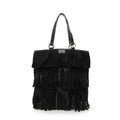 Saint Laurent Patent Leather Suede Fringe Tote (SHF-22368)
