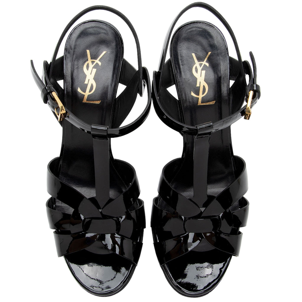 Saint Laurent Patent Leather Tribute Platform Sandals - Size 7.5 / 37.5 (SHF-xmu793)