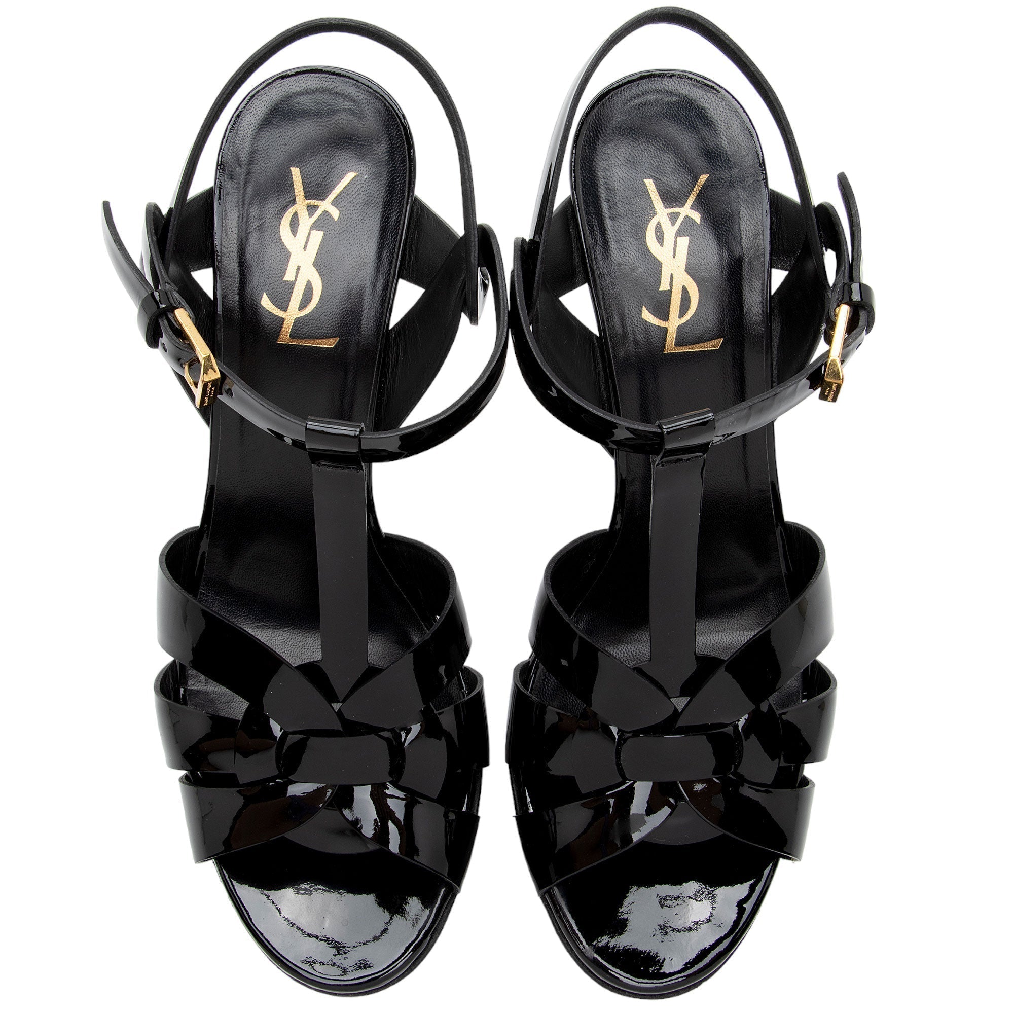 Saint Laurent Patent Leather Tribute Platform Sandals - Size 7.5 / 37.5 (SHF-xmu793)