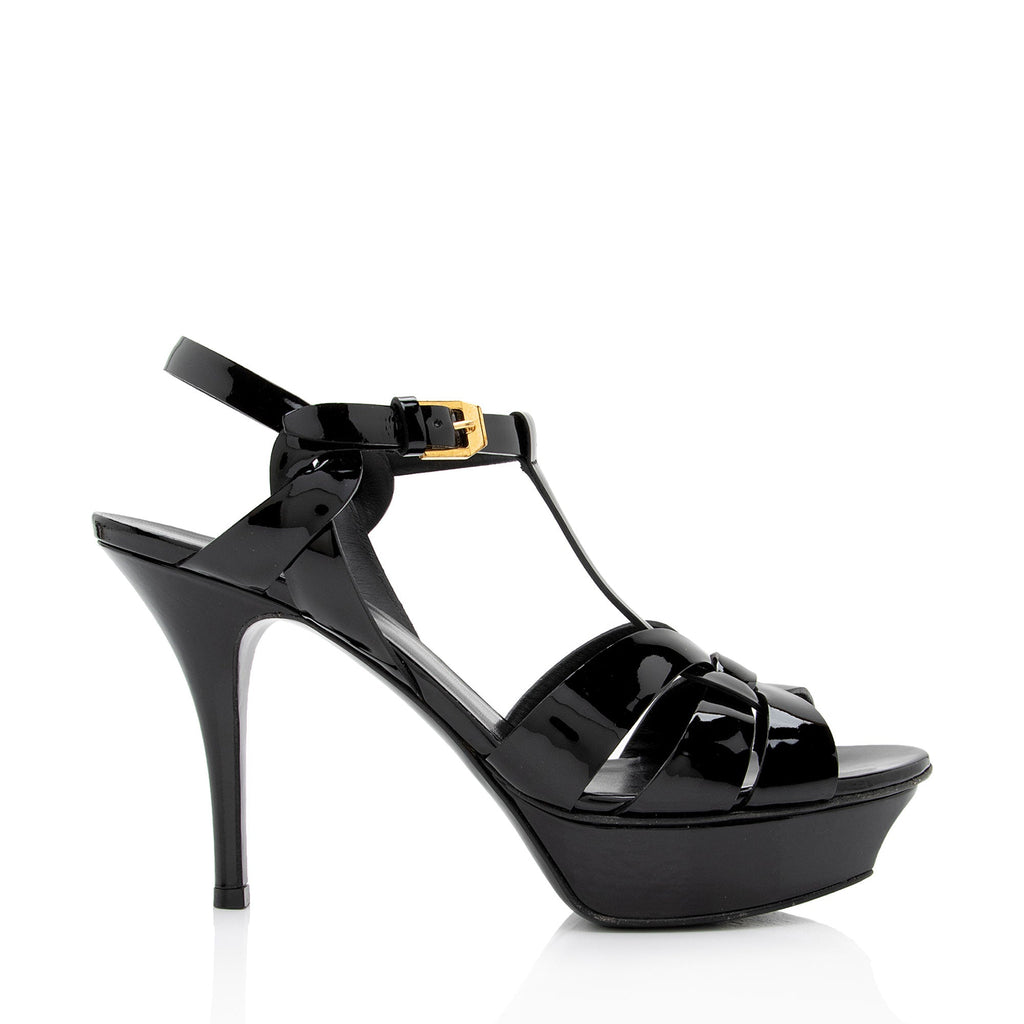 Saint Laurent Patent Leather Tribute Platform Sandals - Size 7.5 / 37.5 (SHF-xmu793)