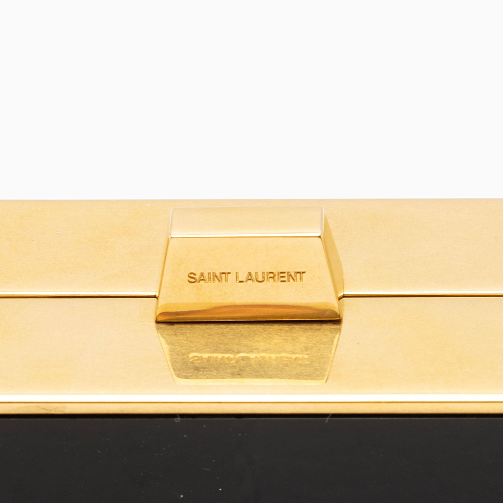 Saint Laurent Plexiglass Minaudiere Tuxedo Monogram Box Shoulder Bag (SHF-neNwyi)