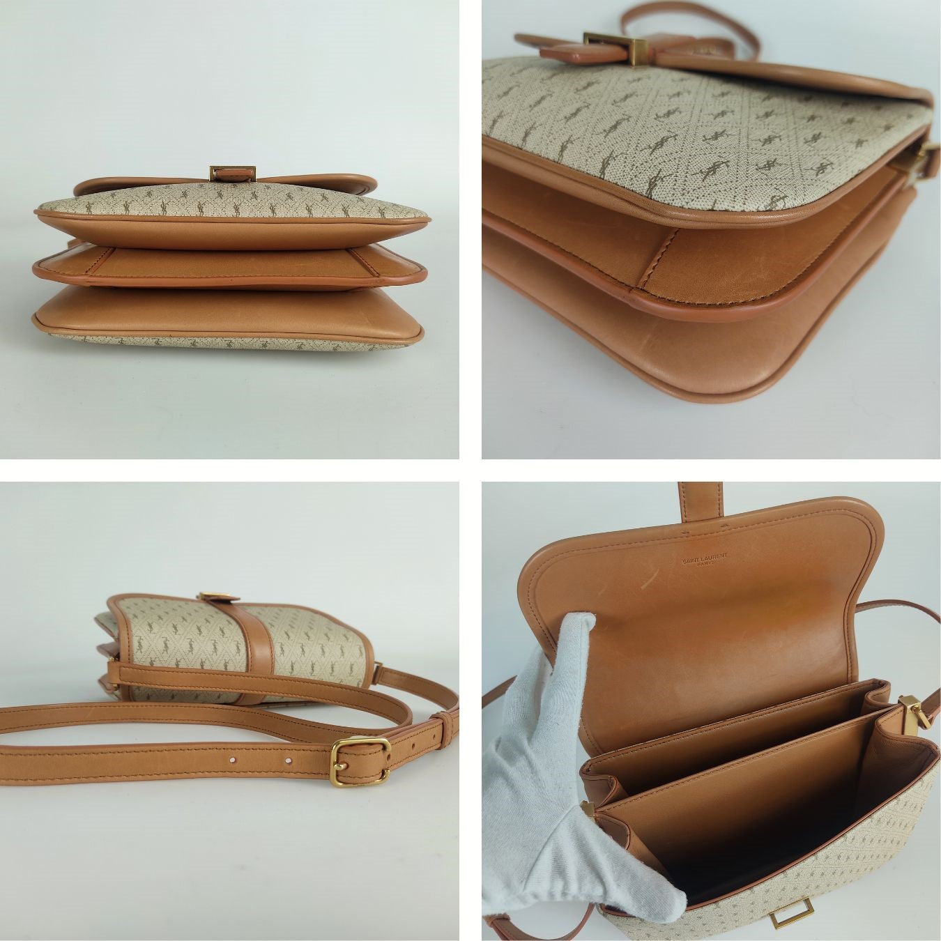SAINT LAURENT Saint Laurent Le Monogramme shoulder bag in beige coated canvas