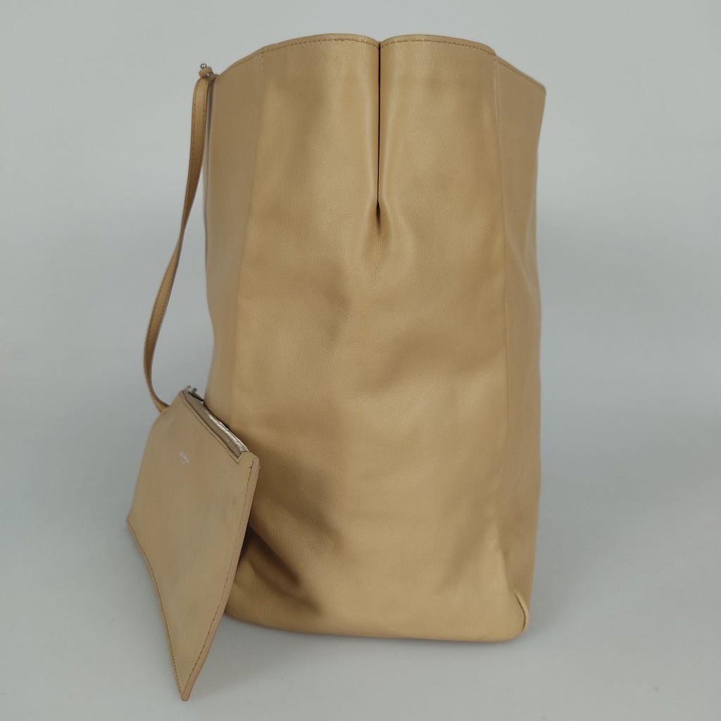 SAINT LAURENT Saint Laurent tote shopper bag with pochette in beige leather