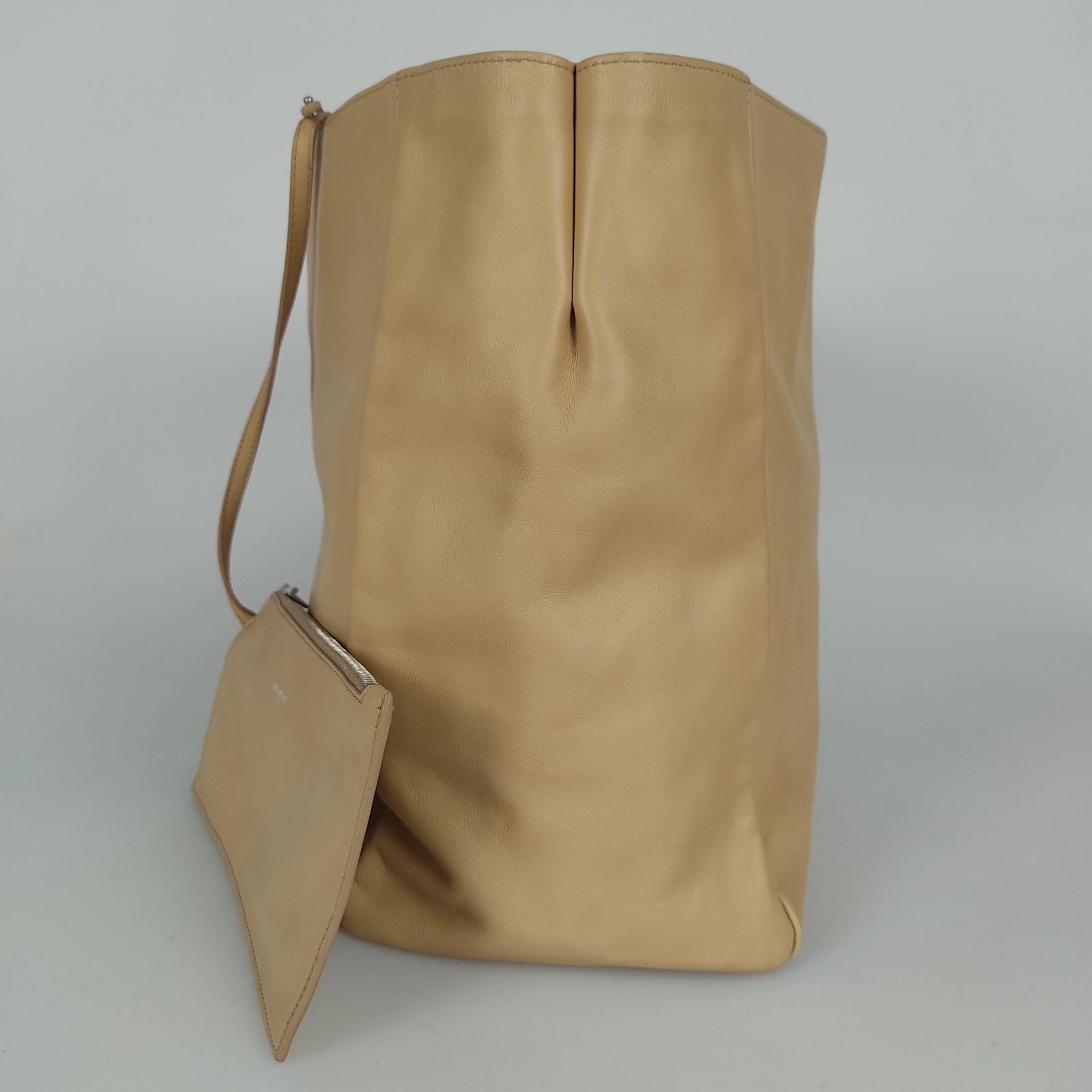 SAINT LAURENT Saint Laurent tote shopper bag with pochette in beige leather