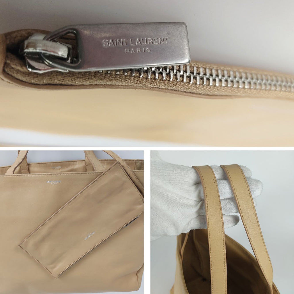 SAINT LAURENT Saint Laurent tote shopper bag with pochette in beige leather