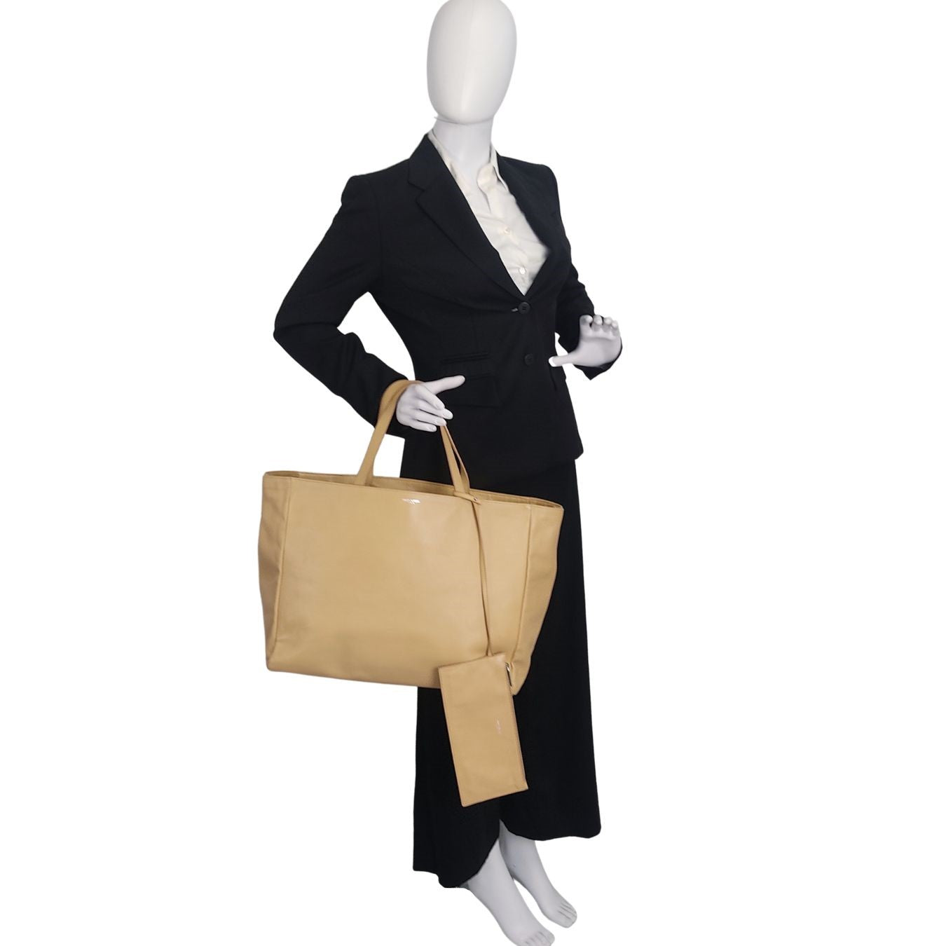 SAINT LAURENT Saint Laurent tote shopper bag with pochette in beige leather