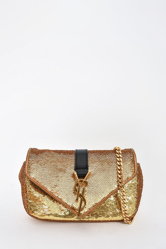 Saint Laurent Gold Sequin Mini YSL Crossbody