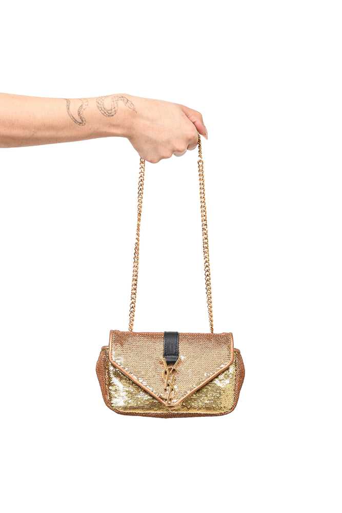Saint Laurent Gold Sequin Mini YSL Crossbody