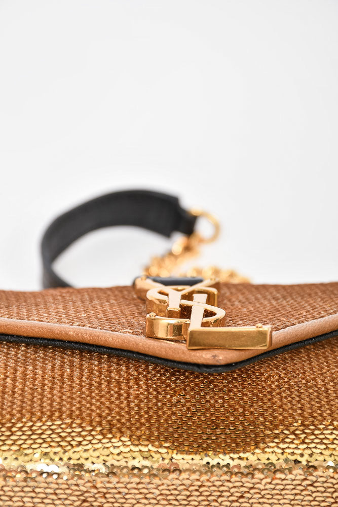 Saint Laurent Gold Sequin Mini YSL Crossbody