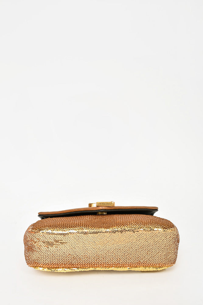 Saint Laurent Gold Sequin Mini YSL Crossbody