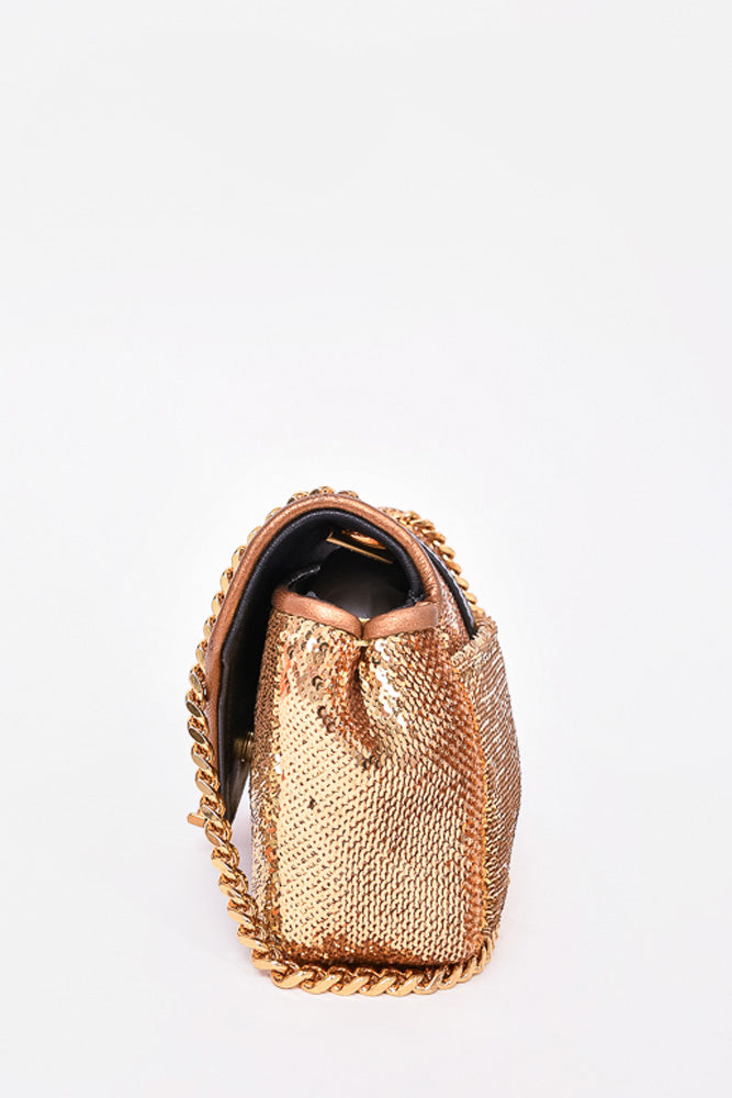 Saint Laurent Gold Sequin Mini YSL Crossbody