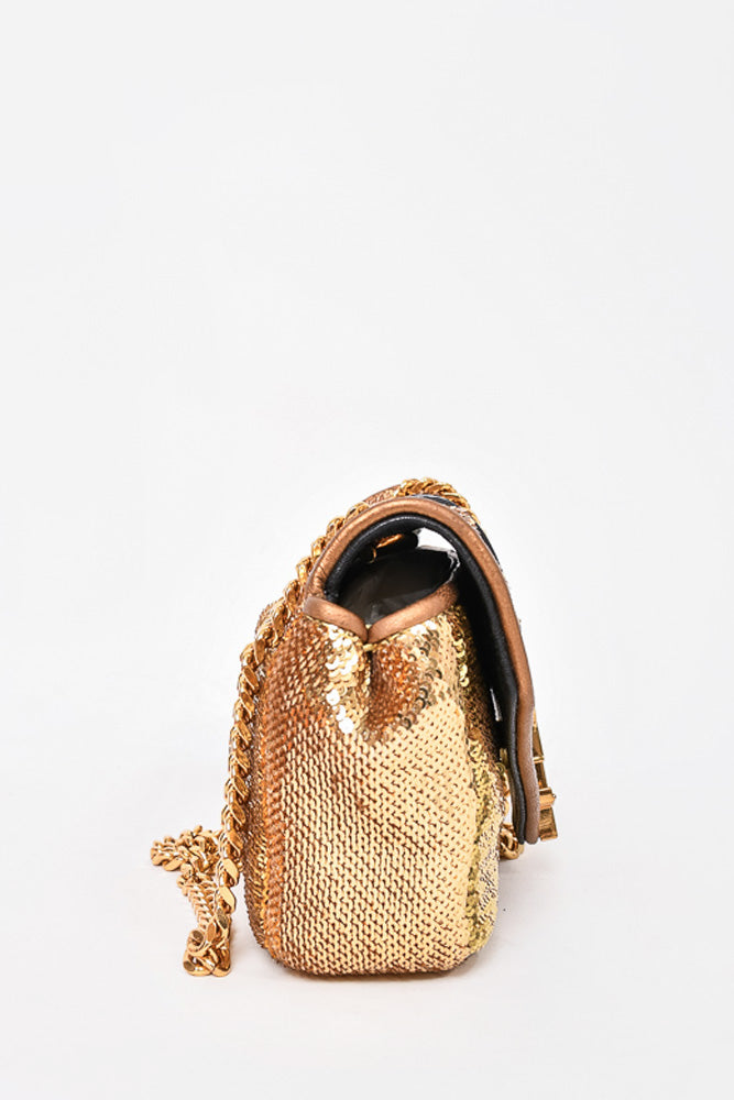 Saint Laurent Gold Sequin Mini YSL Crossbody