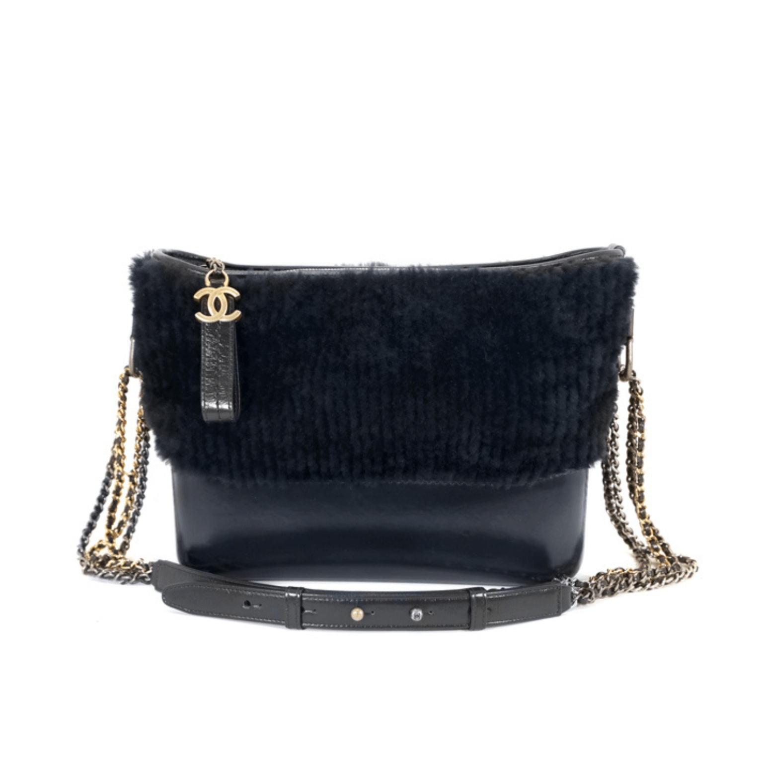 Chanel Navy Shearling Fur and Leather Gabrielle Bag