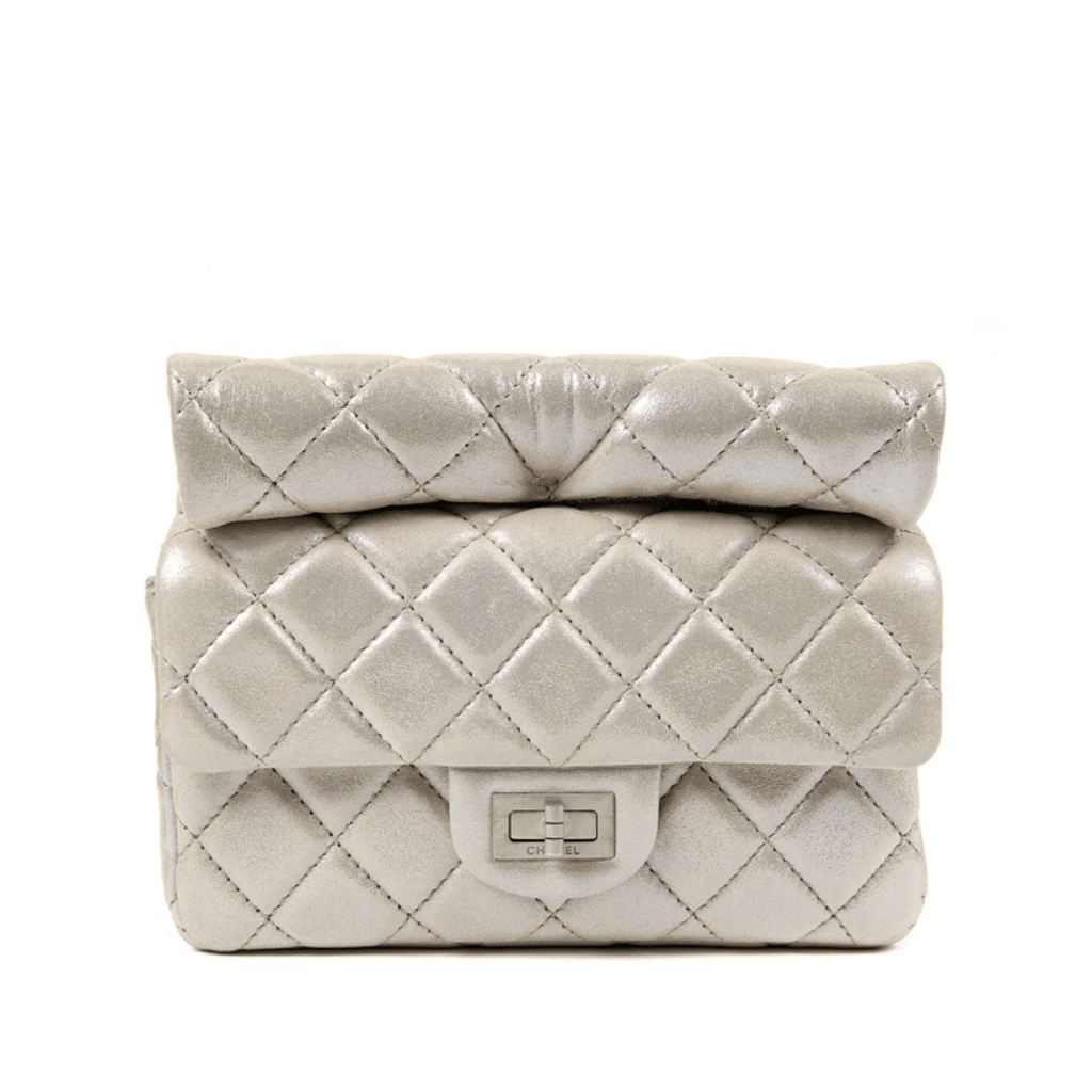 Chanel Silver Gold Leather Roll Handle Reissue Clutch