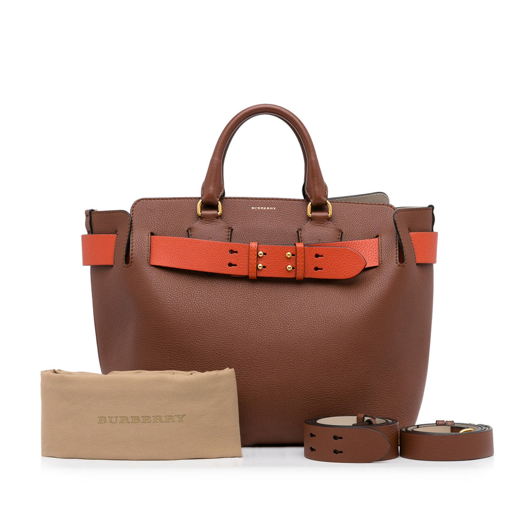 Burberry Belt Handbag Medium Brown Leather