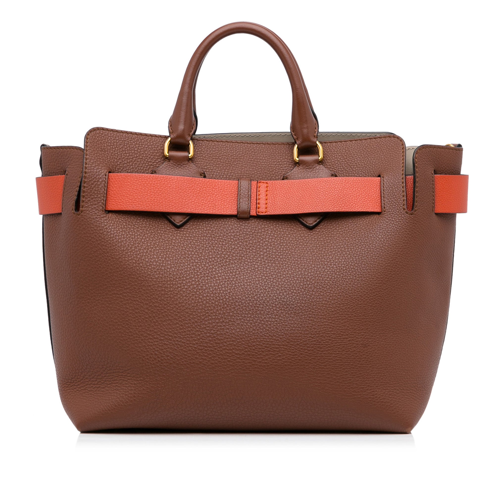 Burberry Belt Handbag Medium Brown Leather