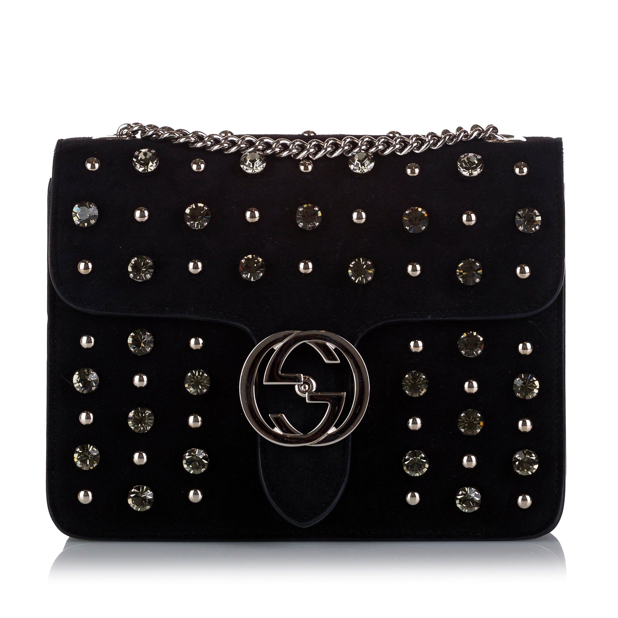 Gucci Chrystal Interlocking G Crossbody Bag Black Suede