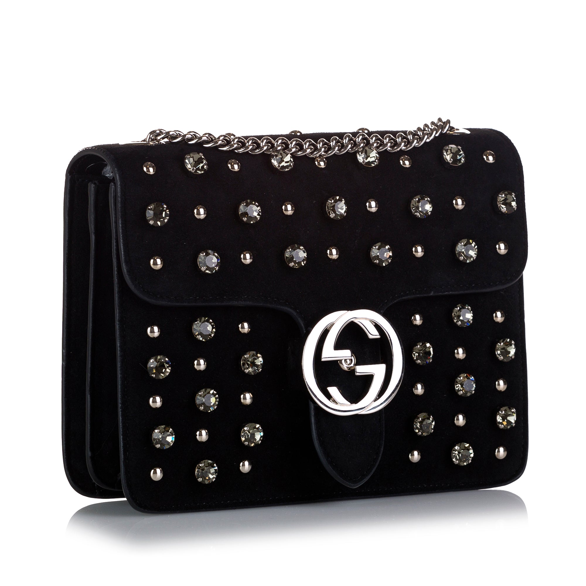 Gucci Chrystal Interlocking G Crossbody Bag Black Suede