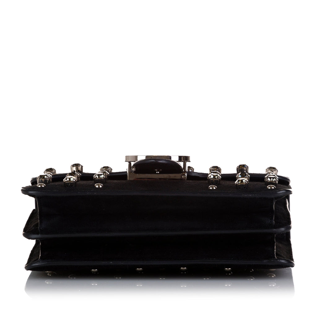 Gucci Chrystal Interlocking G Crossbody Bag Black Suede