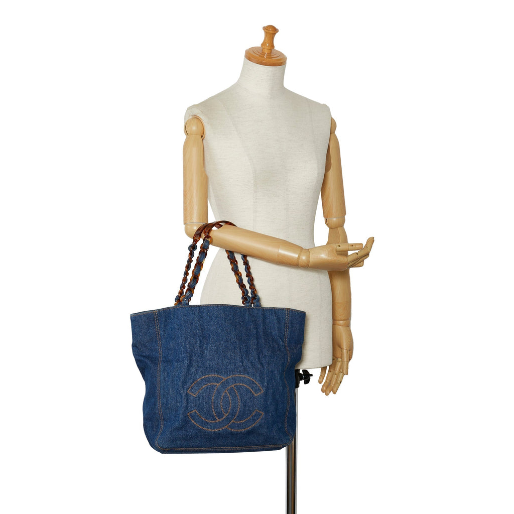 Blue Chanel CC Denim Tote Bag