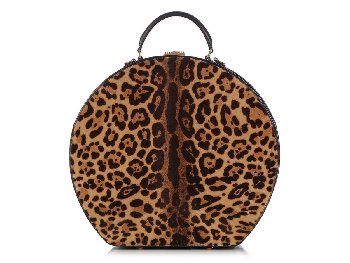 Saint Laurent Large Leopard Print Calf Hair Mica Hat Box Bag