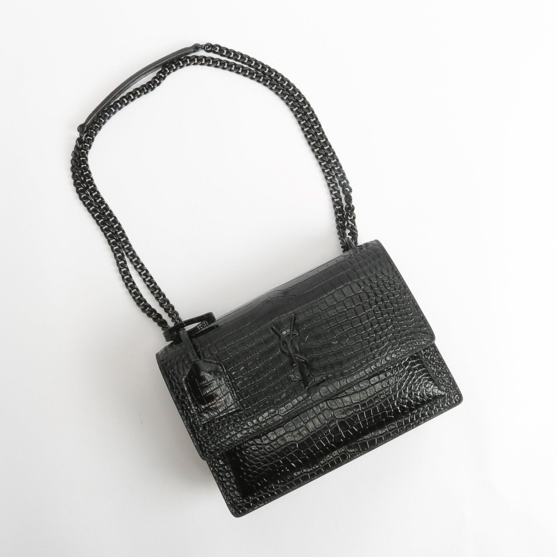 SAINT LAURENT Sunset Medium Black Croc