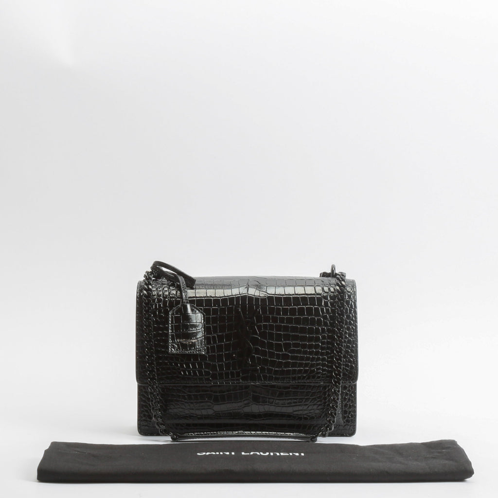 SAINT LAURENT Sunset Medium Black Croc