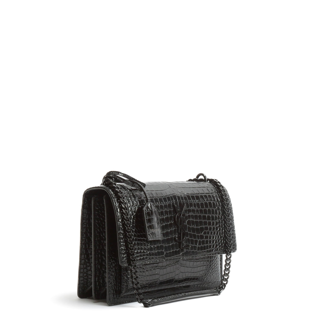 SAINT LAURENT Sunset Medium Black Croc