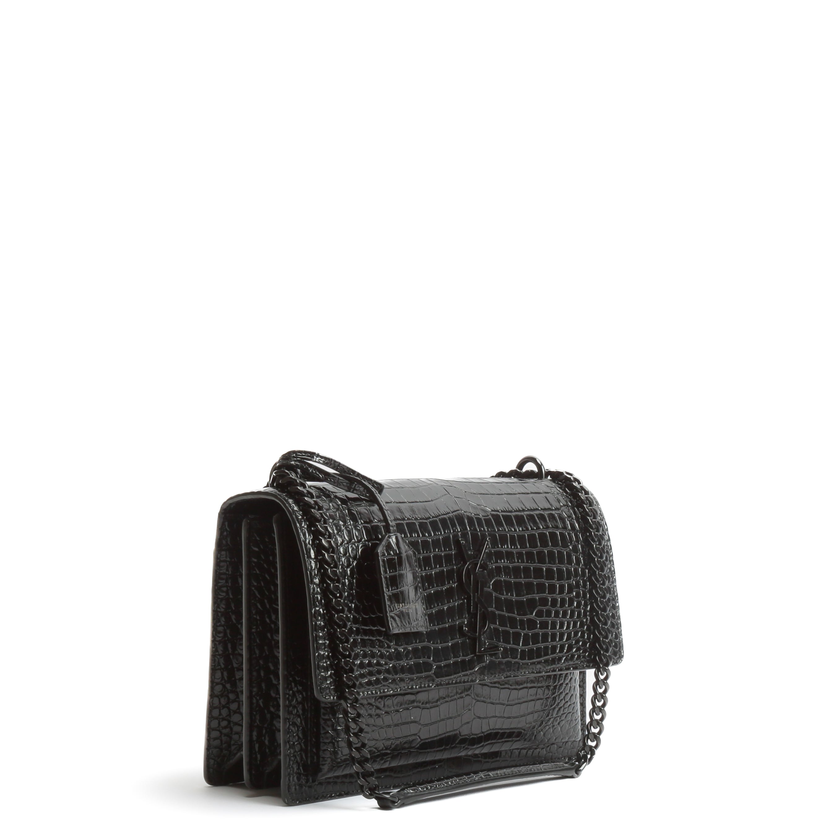 SAINT LAURENT Sunset Medium Black Croc