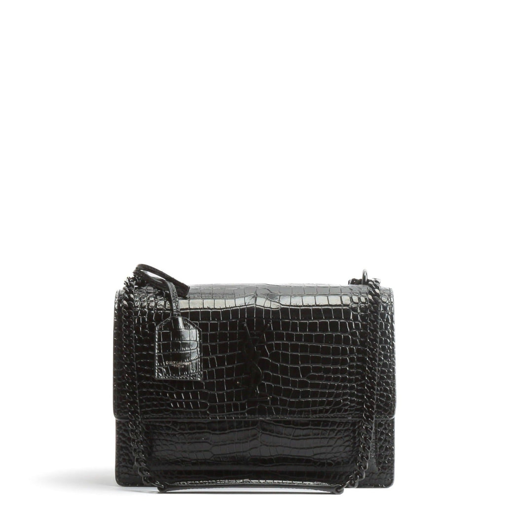 SAINT LAURENT Sunset Medium Black Croc