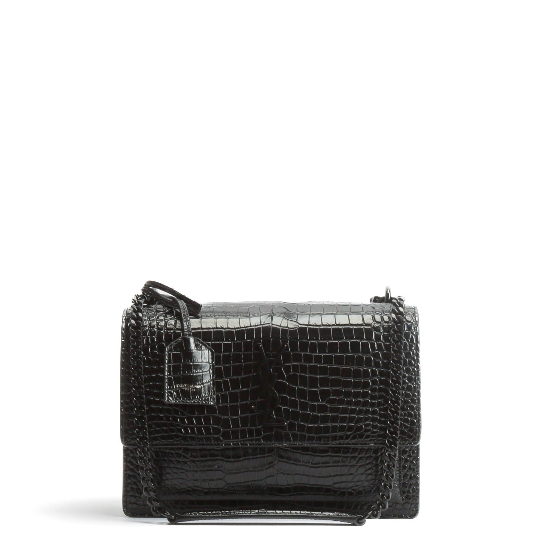 SAINT LAURENT Sunset Medium Black Croc