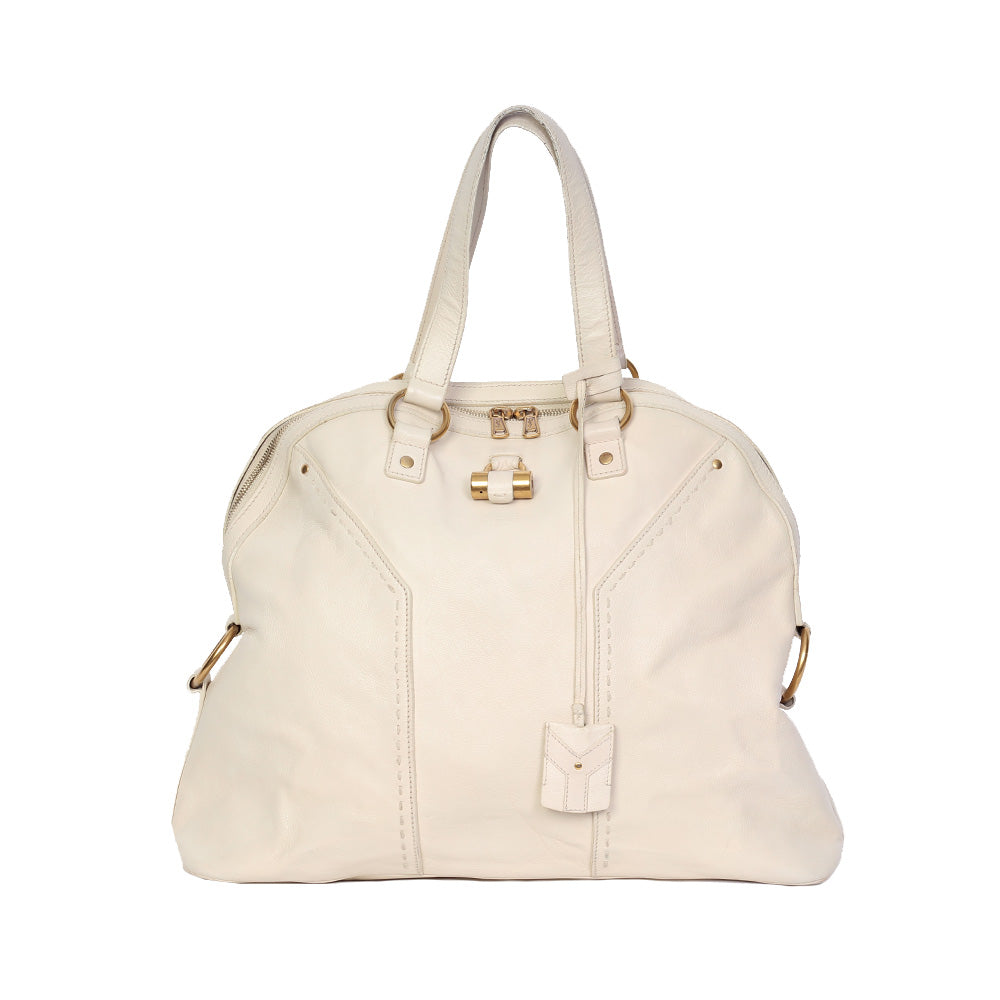 YVES SAINT LAURENT Ivory Leather Muse Top Handle Shoulder Bag
