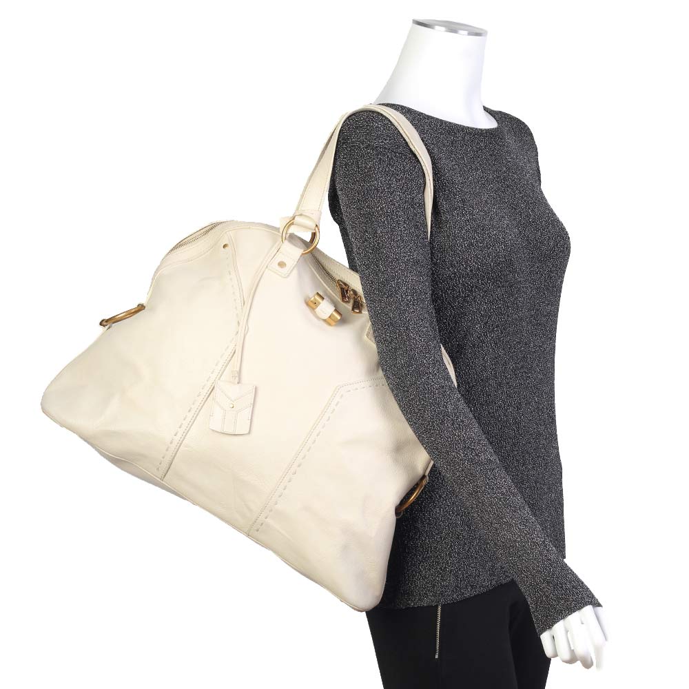 YVES SAINT LAURENT Ivory Leather Muse Top Handle Shoulder Bag