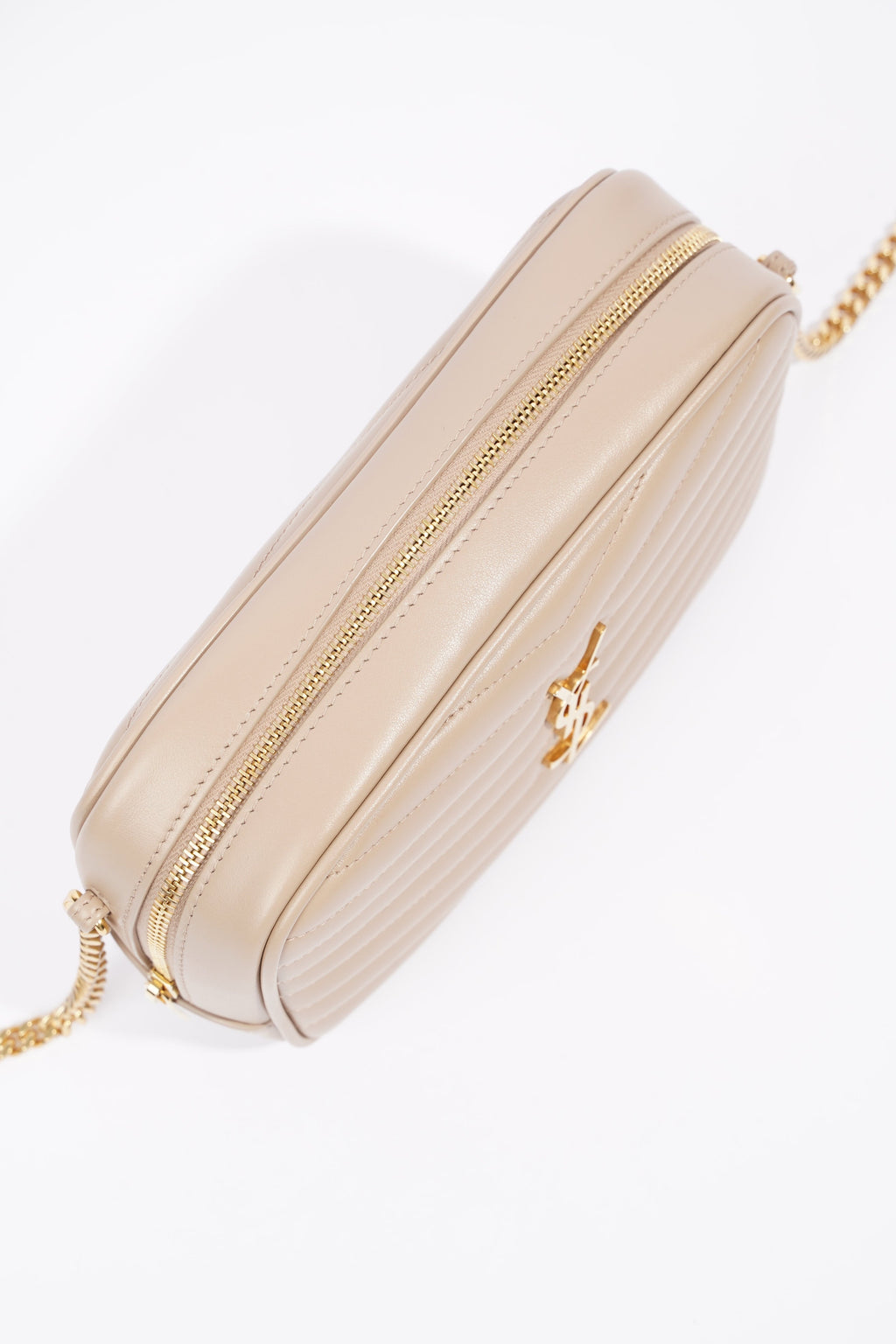 Saint Laurent Lou Quilted Camera Bag Dark Beige Matelasse Leather Mini