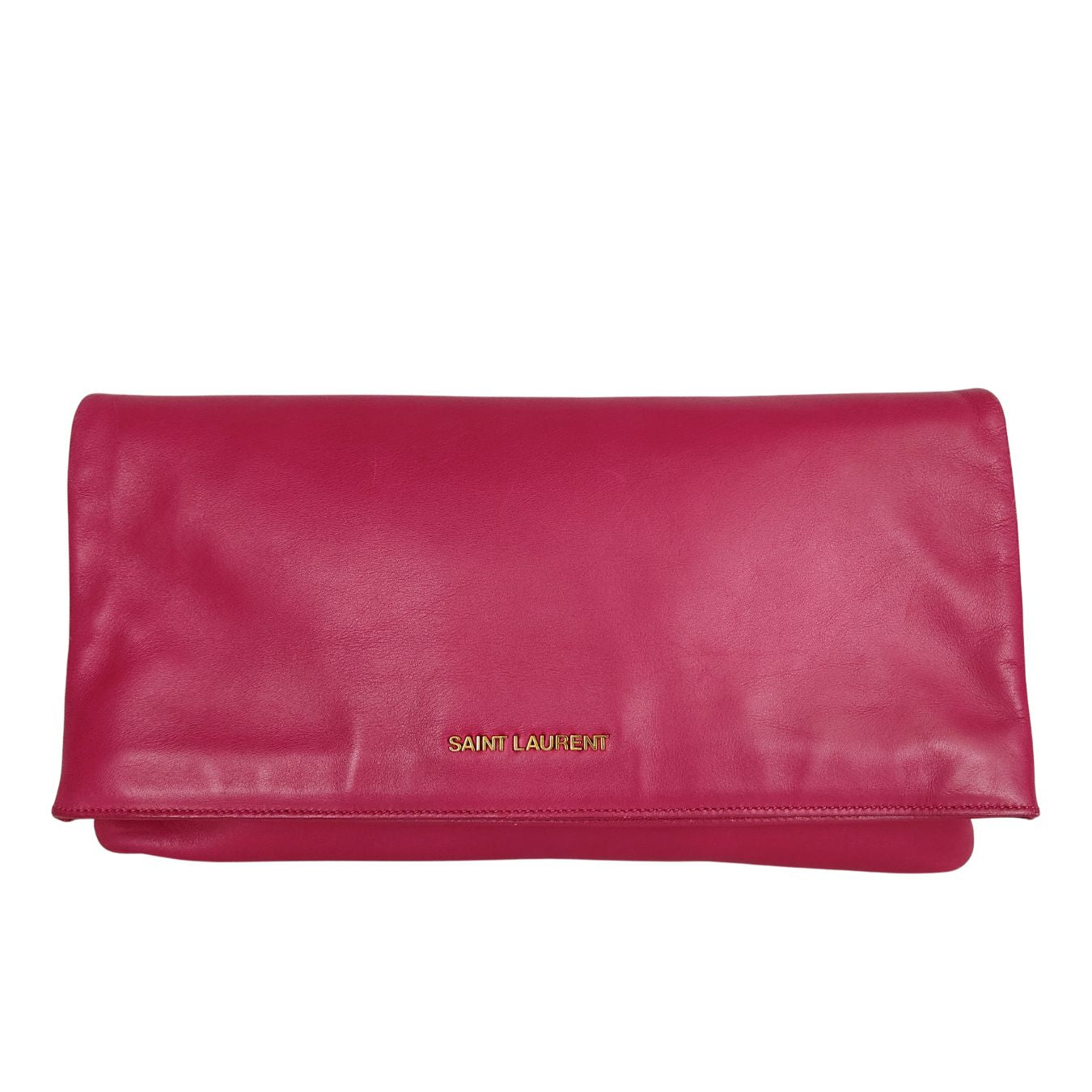 SAINT LAURENT maxi clutch bag in fuchsia leather