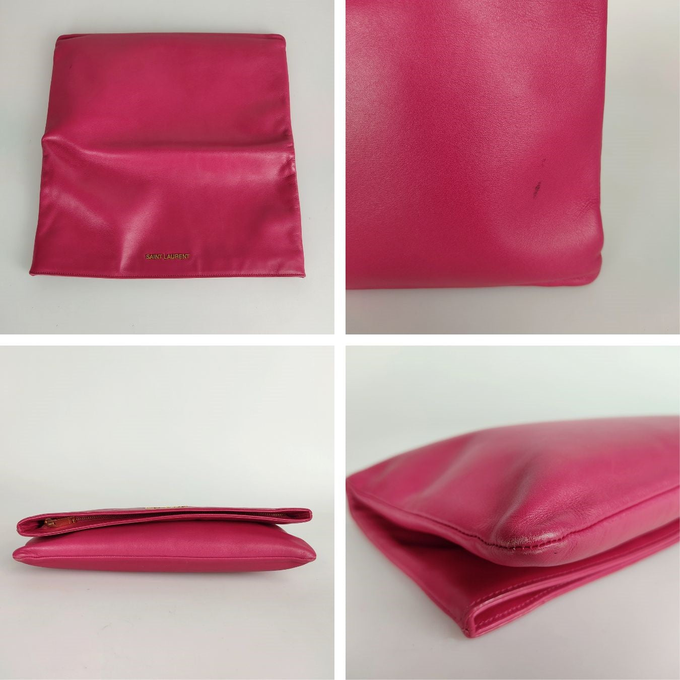 SAINT LAURENT maxi clutch bag in fuchsia leather
