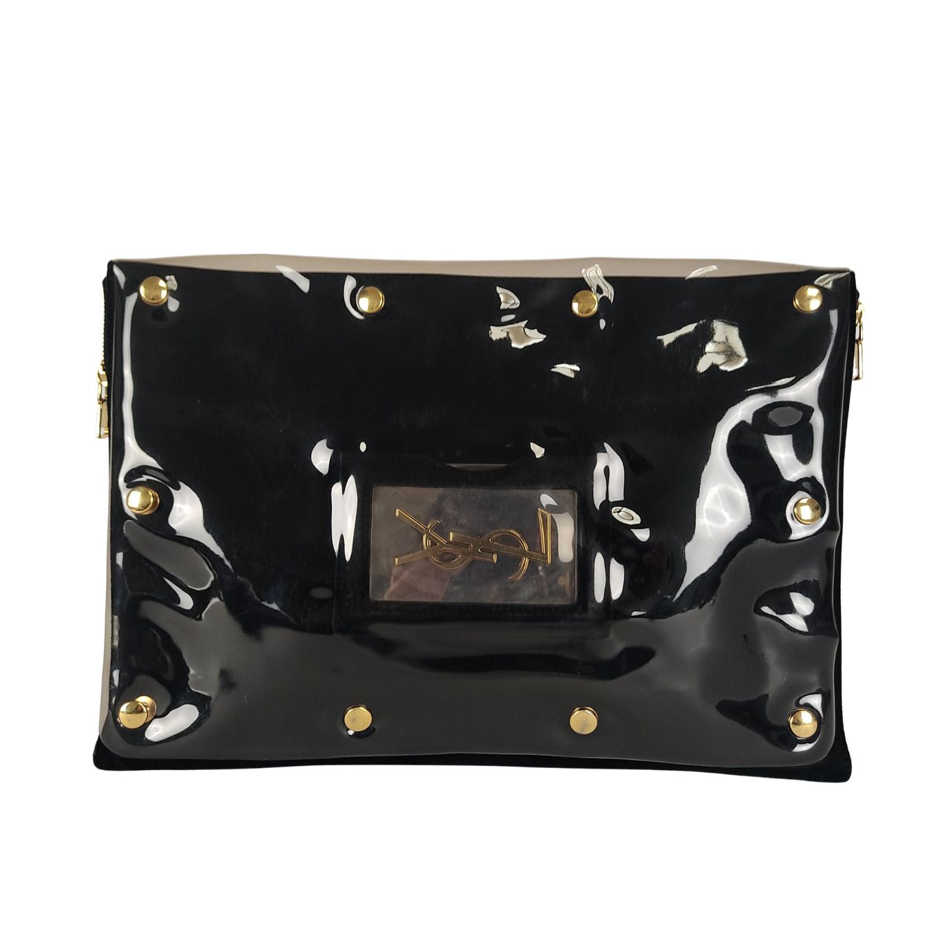 SAINT LAURENT logo envelope model clutch bag in black leather