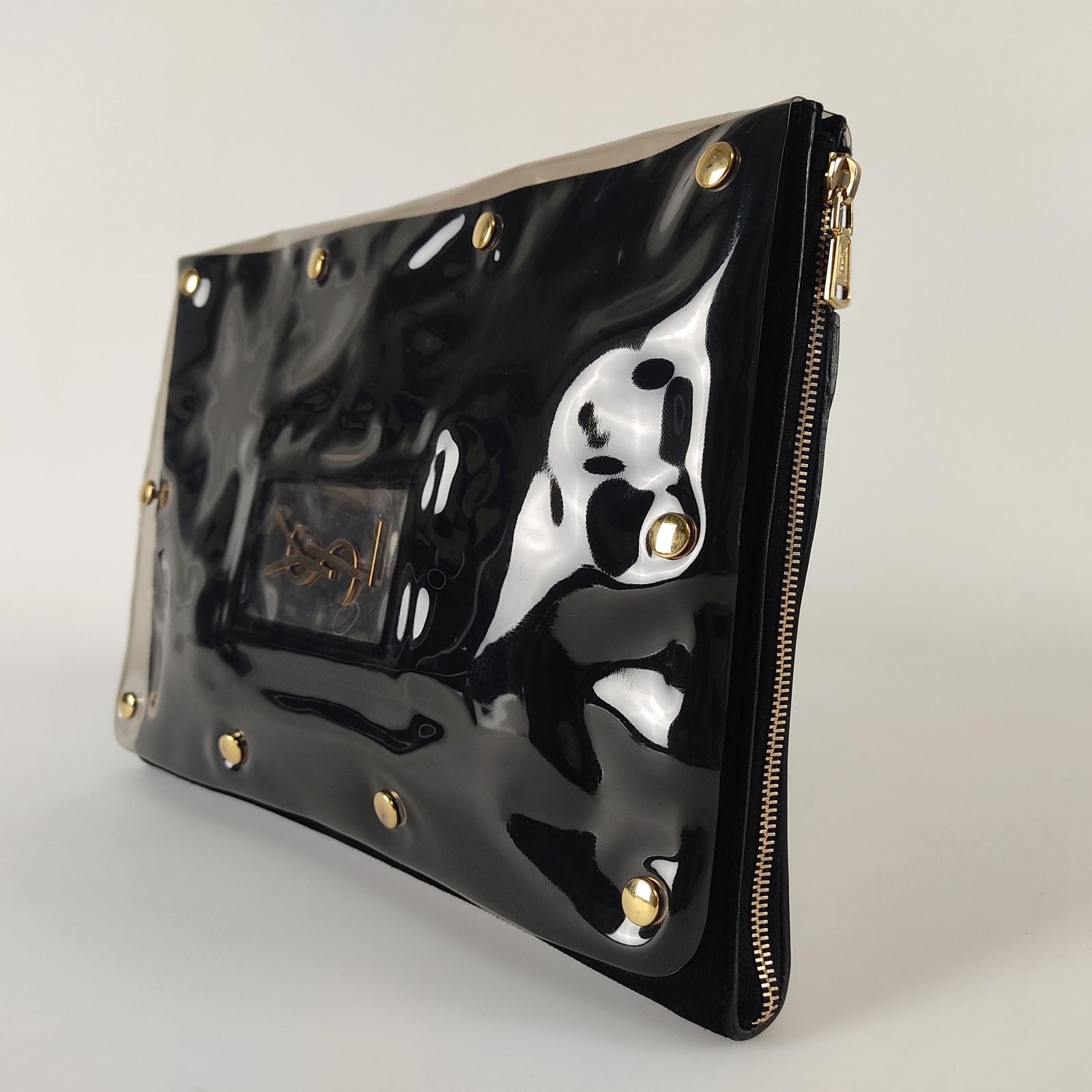 SAINT LAURENT logo envelope model clutch bag in black leather