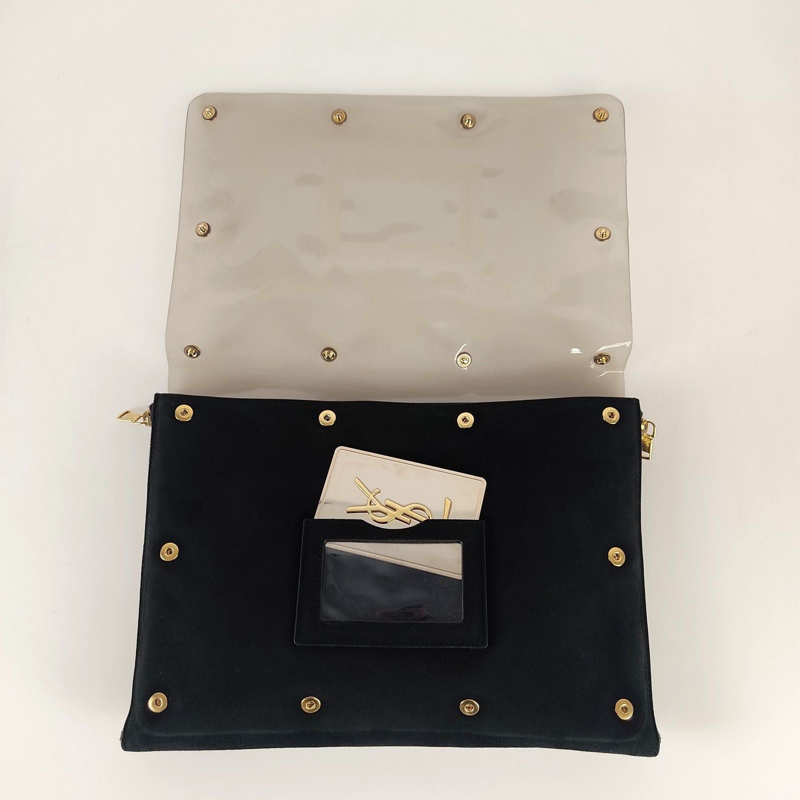 SAINT LAURENT logo envelope model clutch bag in black leather