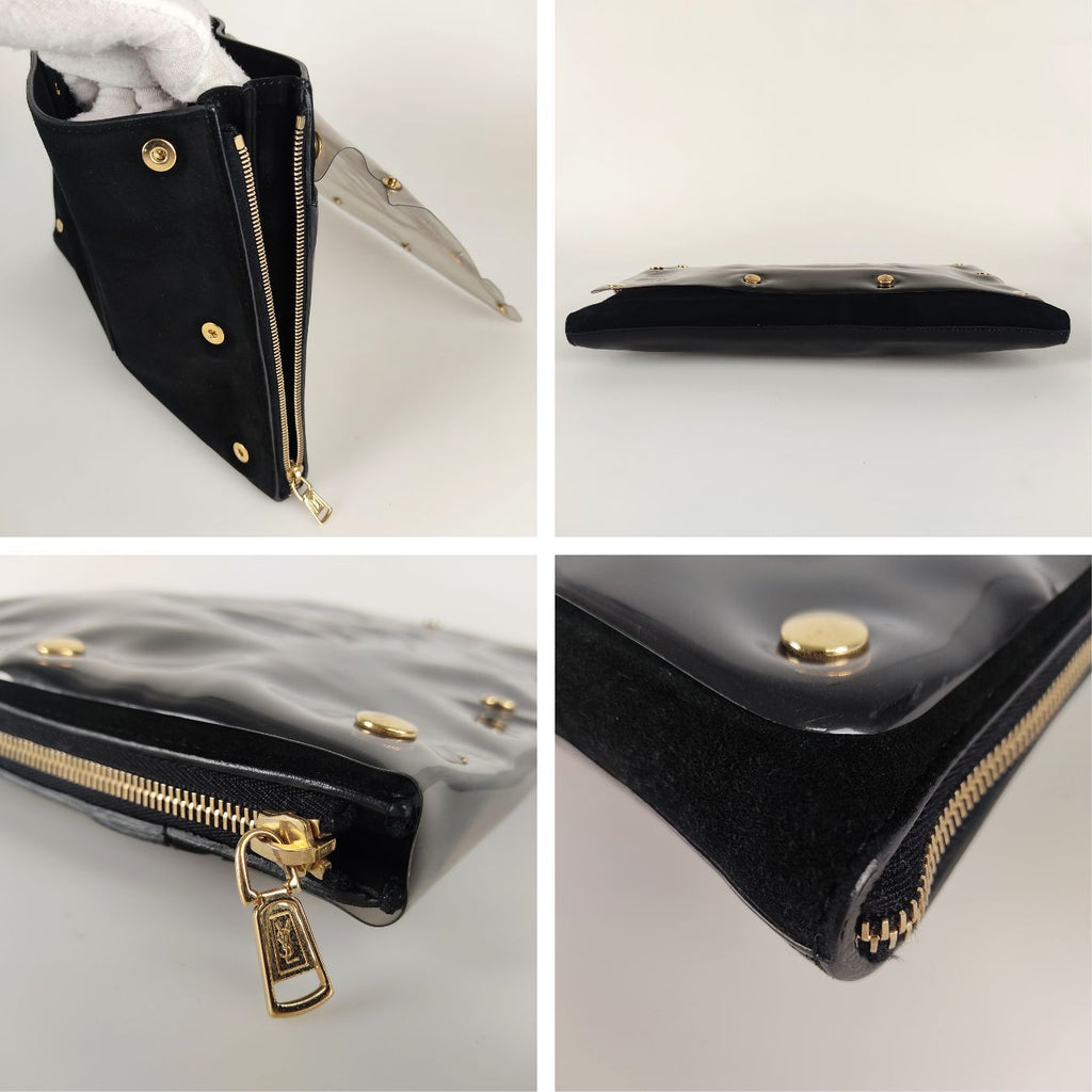 SAINT LAURENT logo envelope model clutch bag in black leather