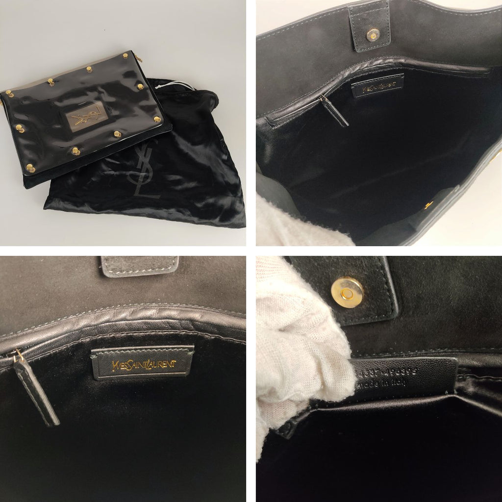SAINT LAURENT logo envelope model clutch bag in black leather