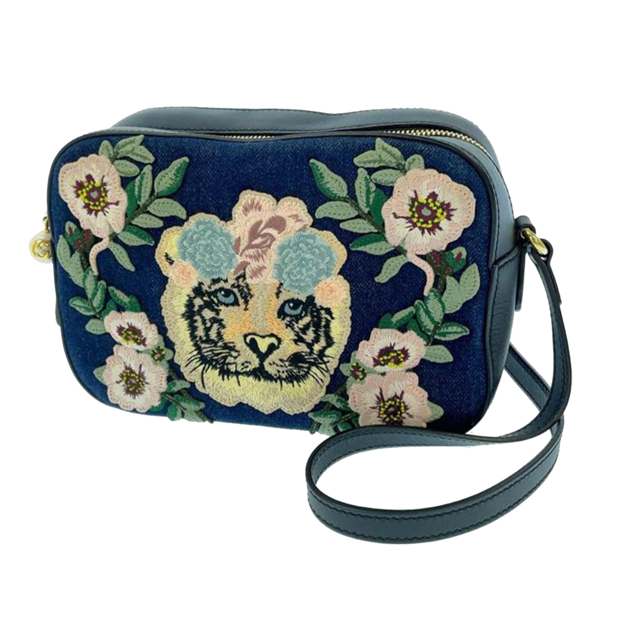 Gucci Flower Tiger Camera Bag Blue Denim Canvas